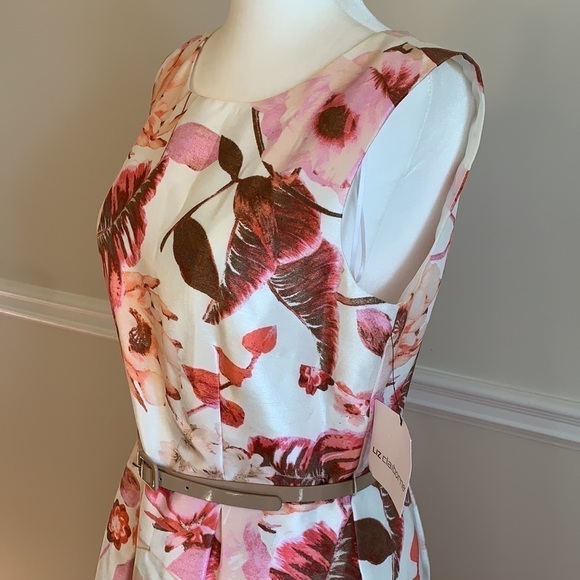 NWT - LIZ CLAIBORNE Floral Lined Belted Dress 6 - Picture 6 of 11